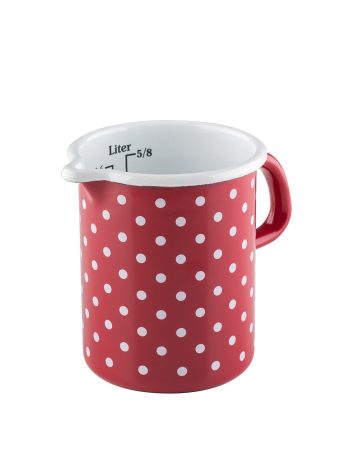 Riess maatbeker emaille 0,5l rood met witte stippen